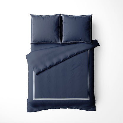 Duvet cover + pillowcase cotton satin - Cannes White / Dark blue