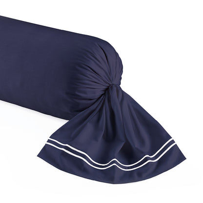 Pillowcase(s) cotton satin - Cannes White / Dark blue 43 x 210 cm