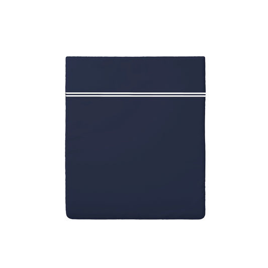 Flat sheet cotton satin - Cannes White / Dark blue