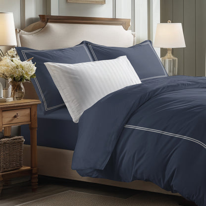 Sheet set cotton satin - Cannes White / Dark blue