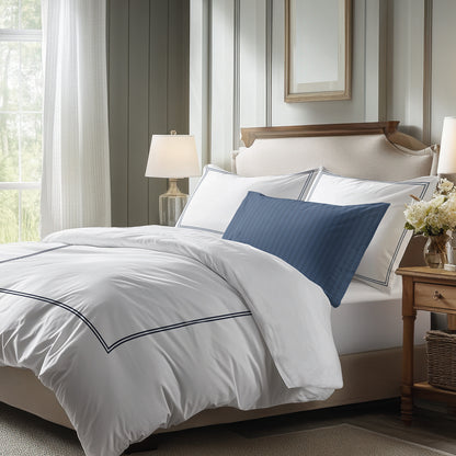 Duvet cover + pillowcase cotton satin - Cannes Dark blue / White