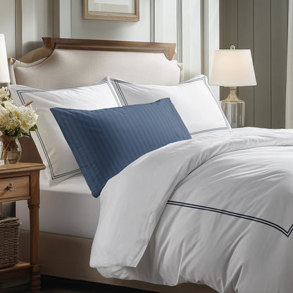 Duvet cover + pillowcase cotton satin - Cannes Dark blue / White