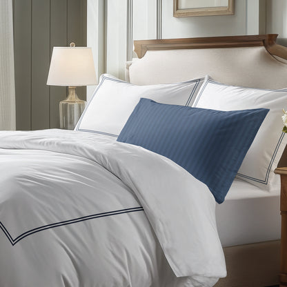 Pillowcase(s) cotton satin - Cannes Dark blue / White
