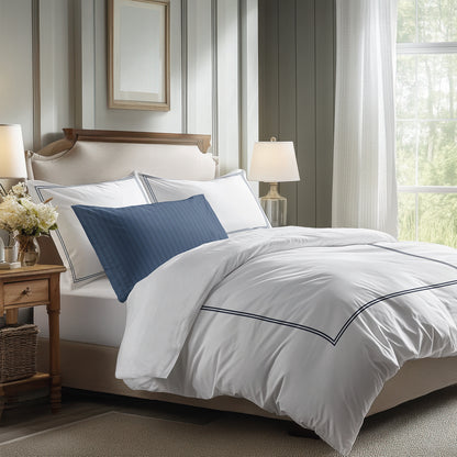 Pillowcase(s) cotton satin - Cannes Dark blue / White
