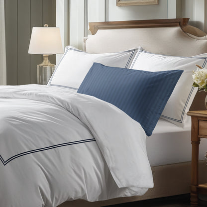 Flat sheet cotton satin - Cannes Dark blue / White