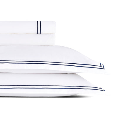 Sheet set cotton satin - Cannes Dark blue / White