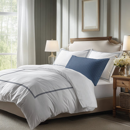 Sheet set cotton satin - Cannes Dark blue / White