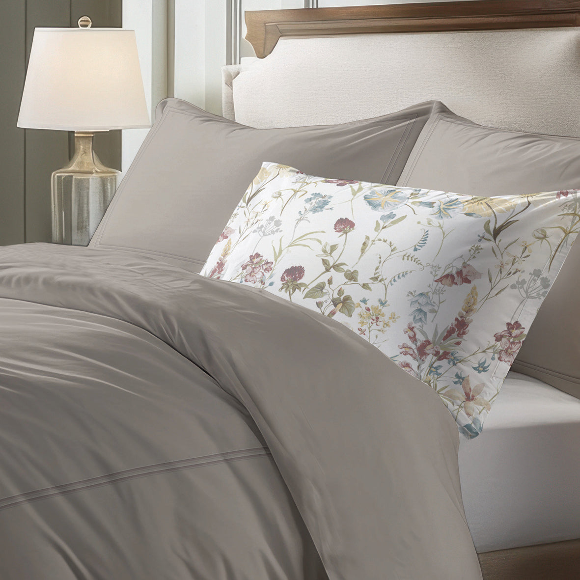 Pillowcase(s) cotton satin - Cannes Taupe / Taupe