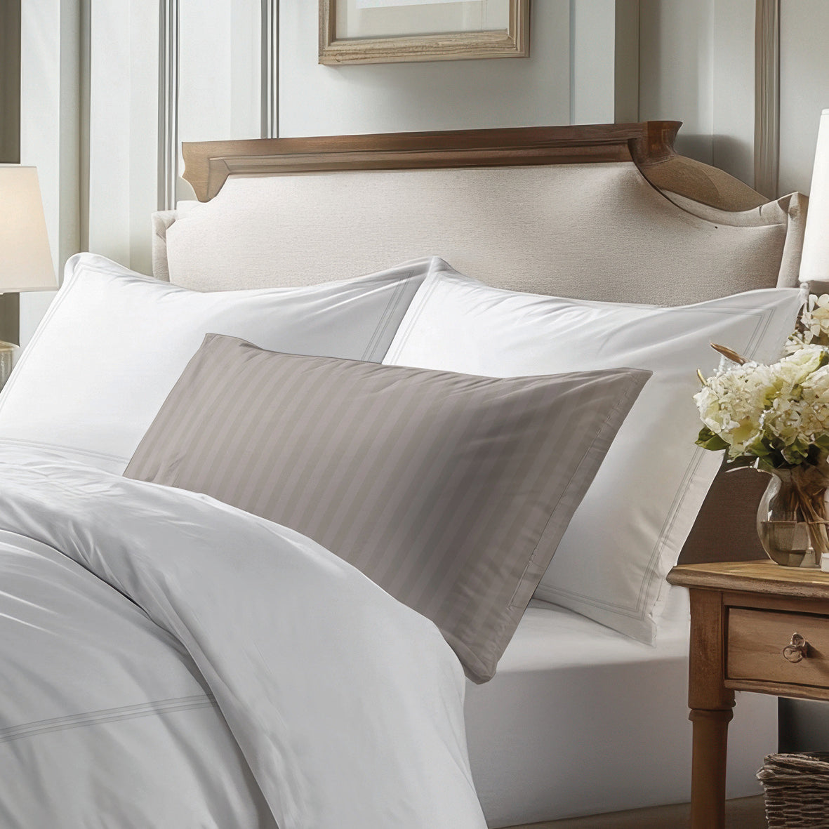 Duvet cover + pillowcase(s) cotton satin - Cannes White / White