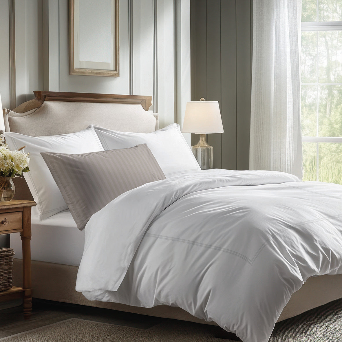 Sheet set cotton satin - Cannes White / White