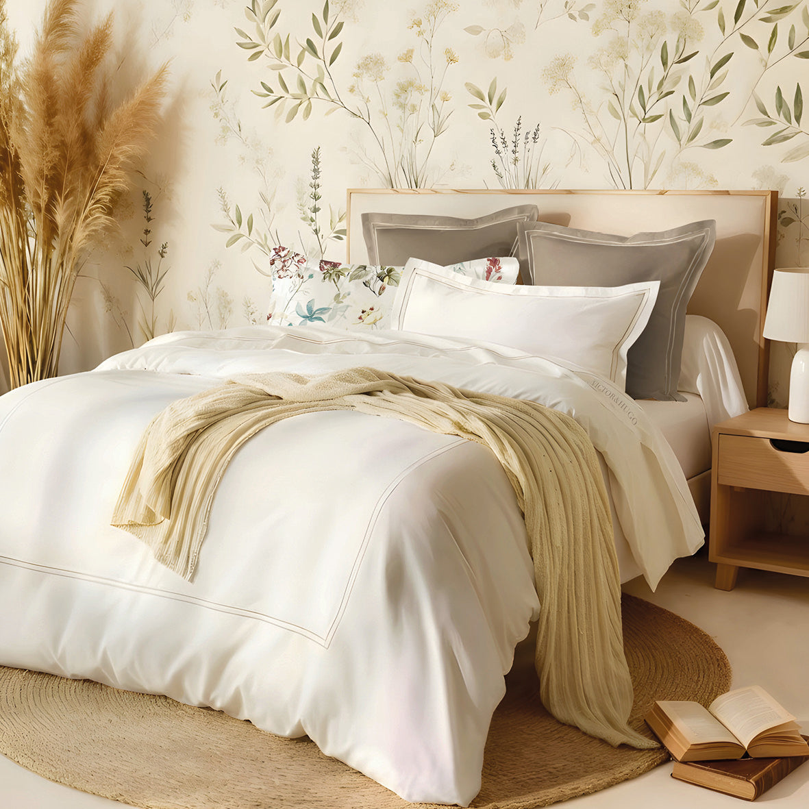 Duvet cover + pillowcase(s) cotton satin - Cannes Taupe / White
