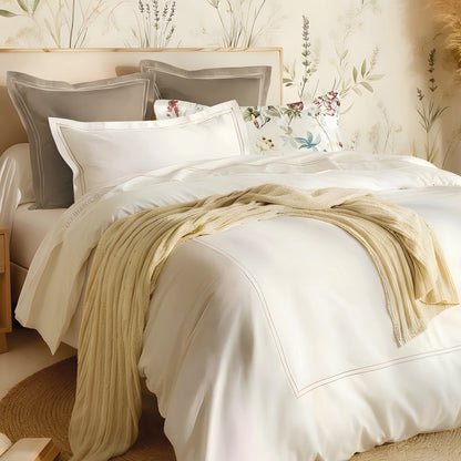 Duvet cover + pillowcase(s) cotton satin - Cannes Taupe / White