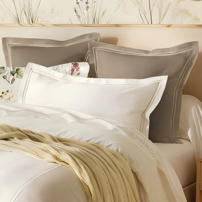 Pillowcase(s) cotton satin - Cannes Taupe / White