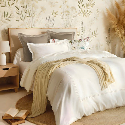 Pillowcase(s) cotton satin - Cannes Taupe / White