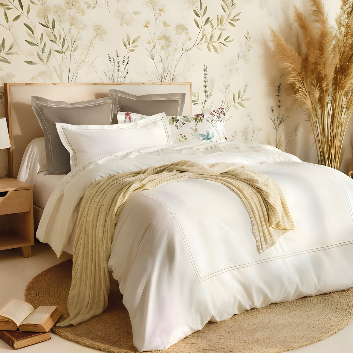 Flat sheet cotton satin - Cannes Taupe / White