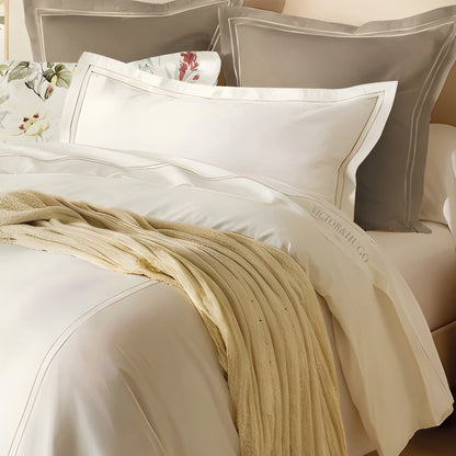 Flat sheet cotton satin - Cannes Taupe / White