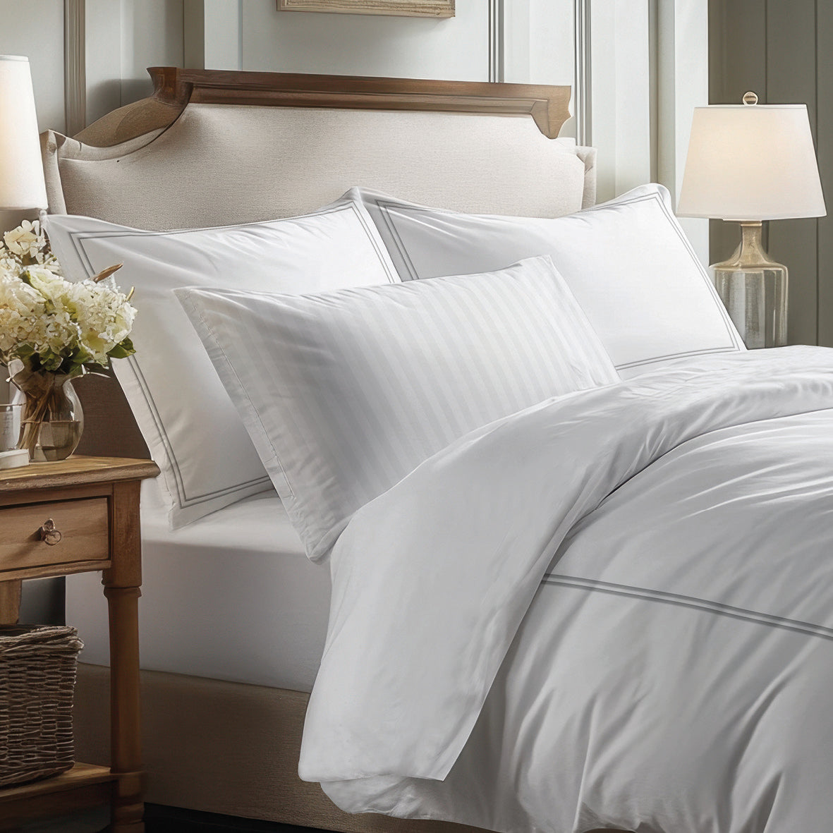 Pillowcase(s) cotton satin - Cannes Grey / White