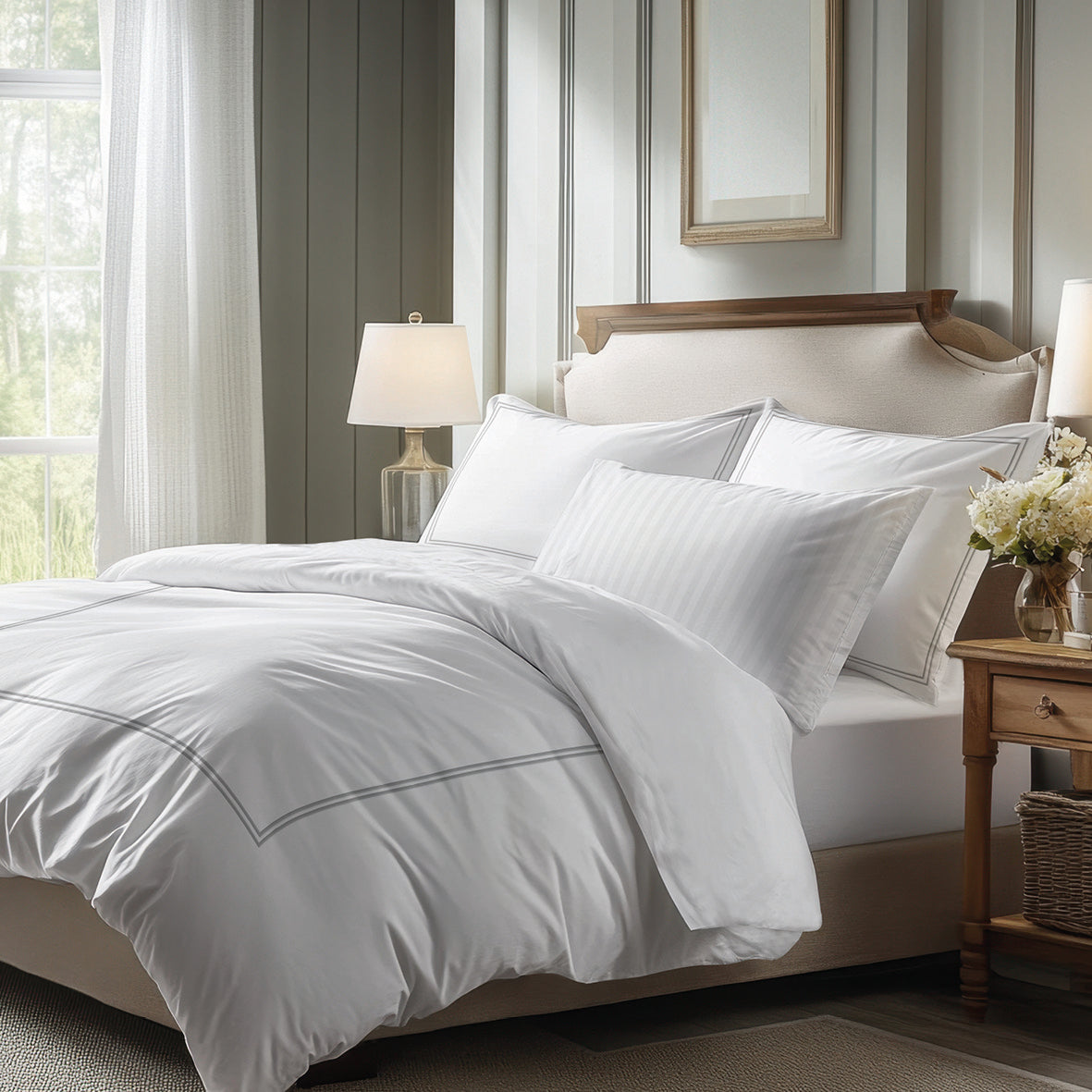 Sheet set cotton satin - Cannes Grey / White