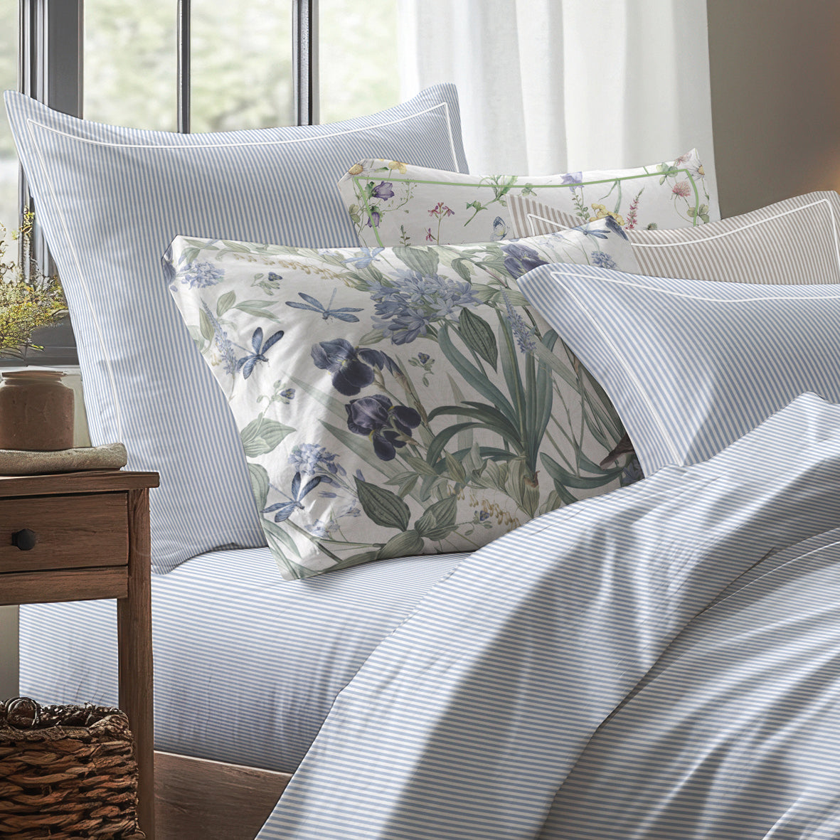 Duvet cover + pillowcase(s) cotton percale - Aix-Marseille Light blue