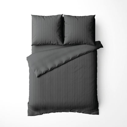 Duvet cover + pillowcase cotton satin dobby stripe woven -  Black