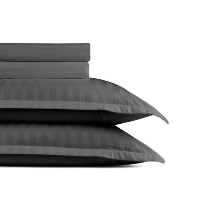 Sheet set cotton satin dobby stripe woven - Black