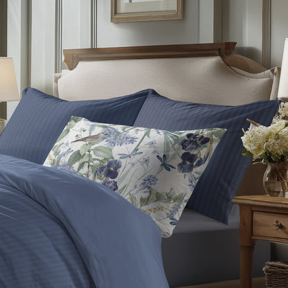 Duvet cover + pillowcase(s) cotton satin dobby stripe woven -  Blue