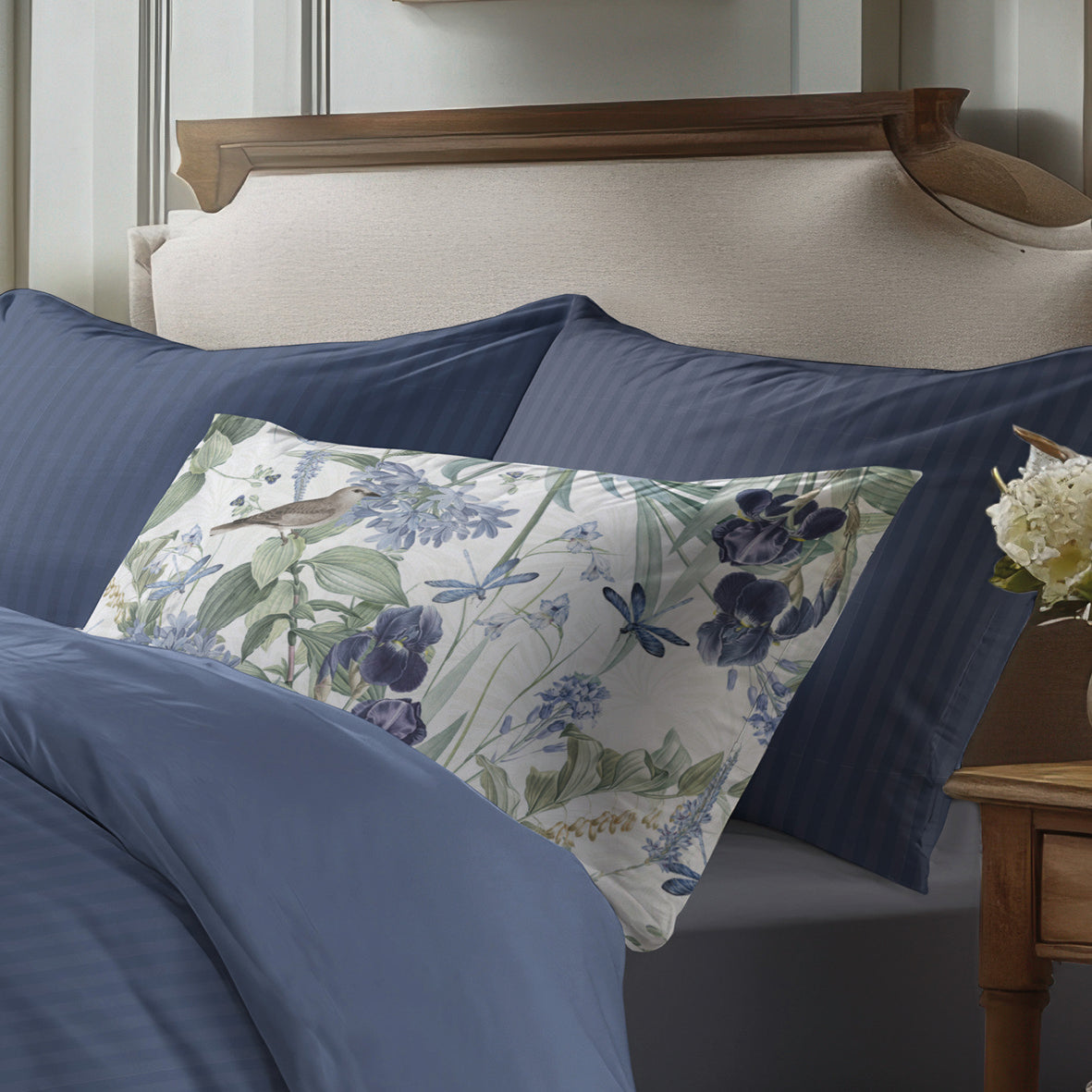 Pillowcase(s) cotton satin dobby stripe woven -  Blue