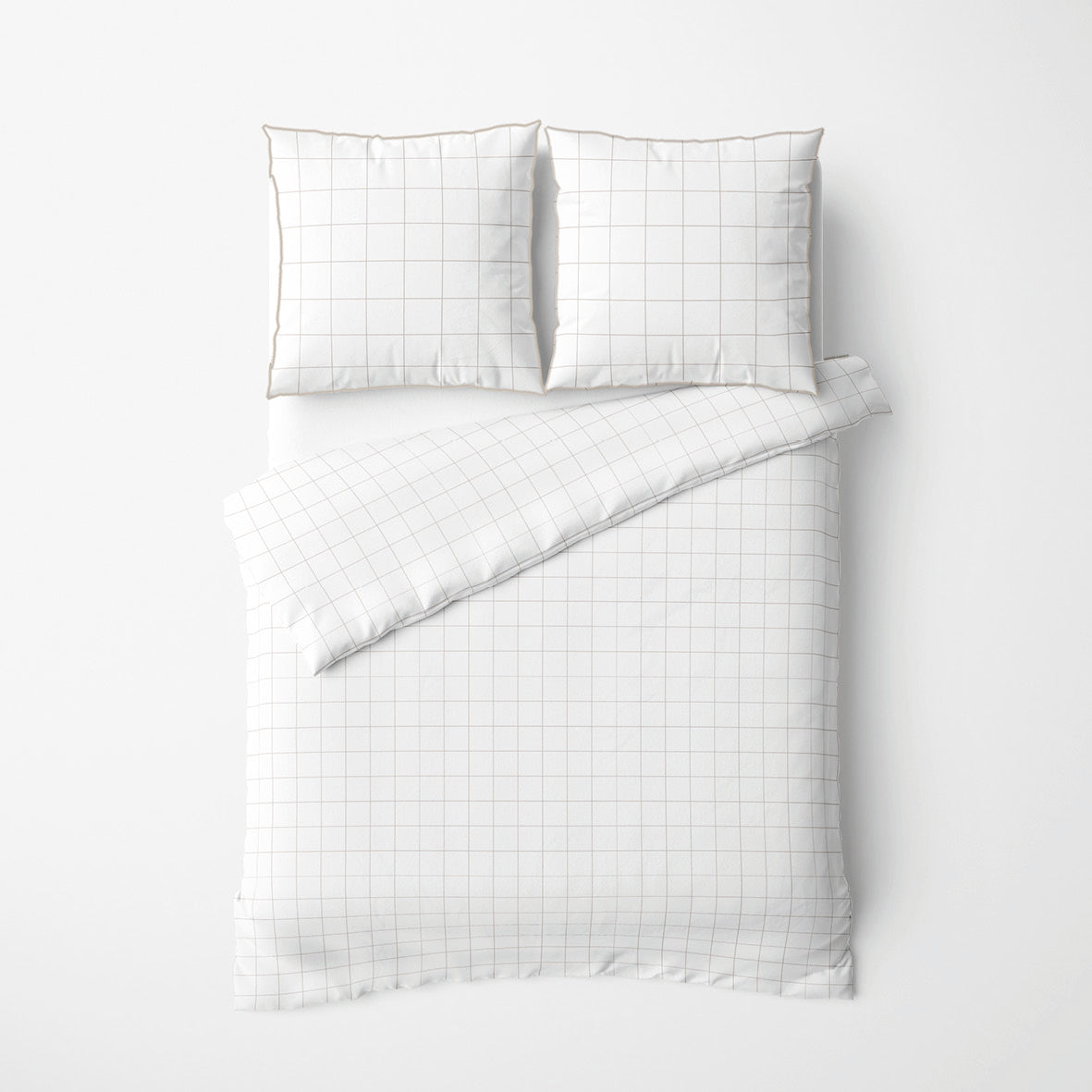 Duvet cover + pillowcase(s) cotton satin - Caroline White / Taupe