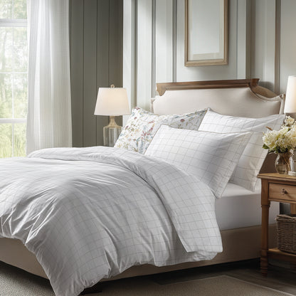 Duvet cover + pillowcase(s) cotton satin - Caroline White / Taupe