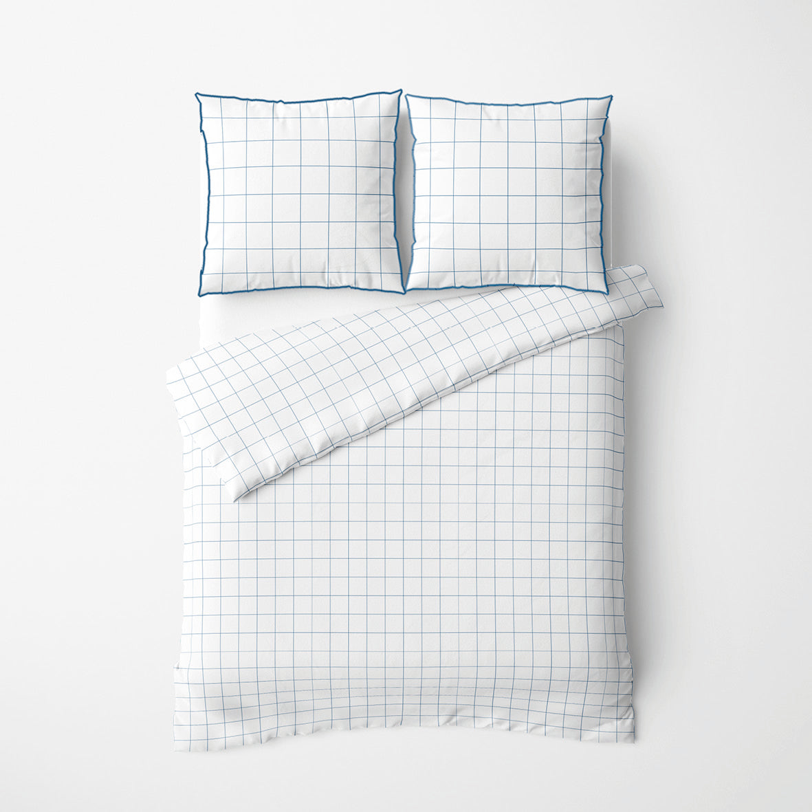 Duvet cover + pillowcase(s) cotton satin - Caroline White / Blue