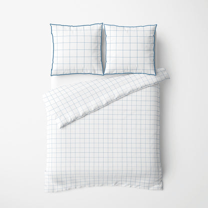 Duvet cover + pillowcase(s) cotton satin - Caroline White / Blue