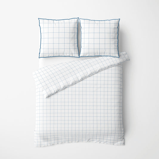 Duvet cover + pillowcase(s) cotton satin - Caroline White / Blue