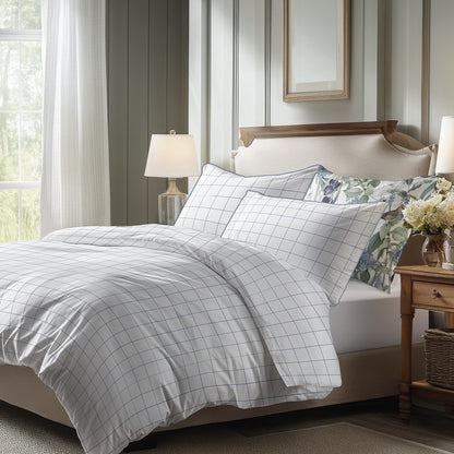 Duvet cover + pillowcase(s) cotton satin - Caroline White / Blue