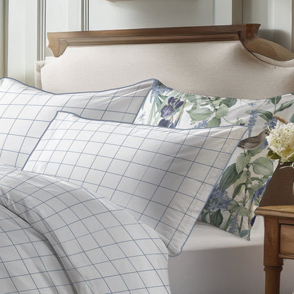 Pillowcase(s) cotton satin - Caroline White / Blue