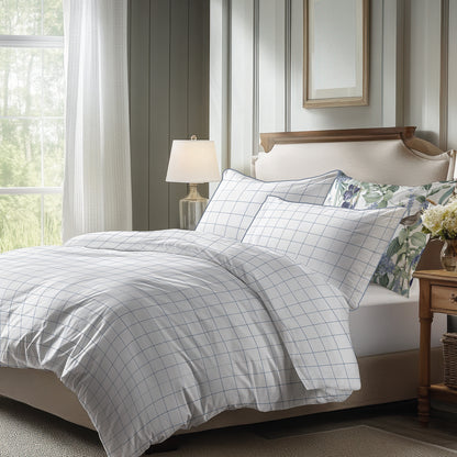 Pillowcase(s) cotton satin - Caroline White / Blue