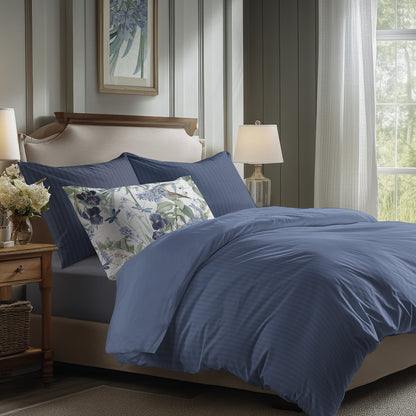 Flat sheet cotton satin dobby stripe woven -  Blue