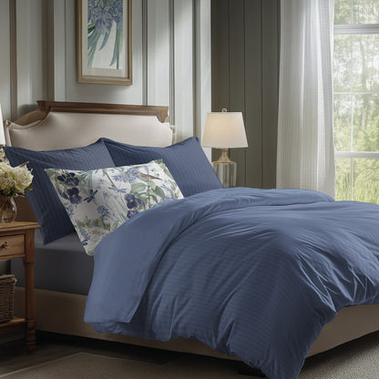 Sheet set cotton satin dobby stripe woven -  Blue