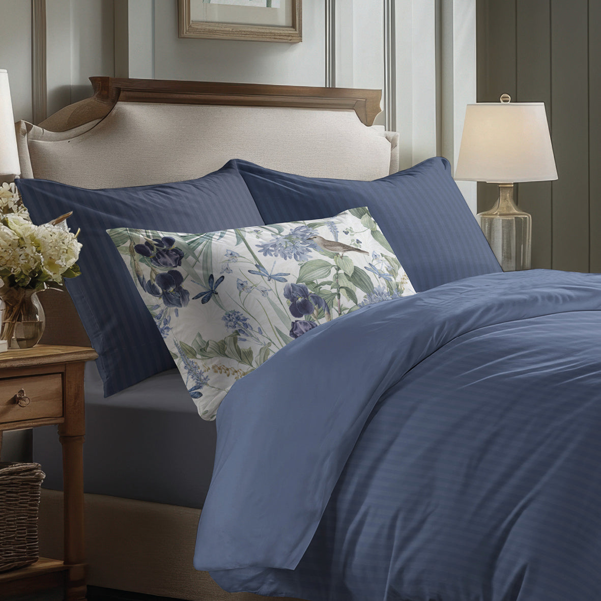 Fitted sheet cotton satin - Uni Blue