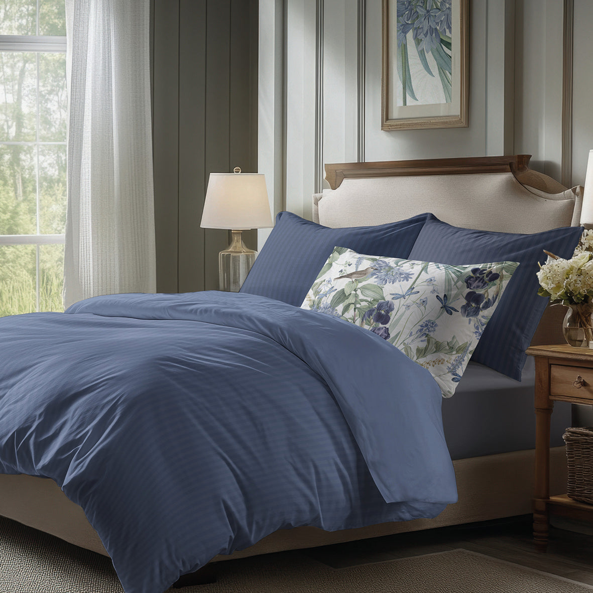 Fitted sheet cotton satin - Uni Blue