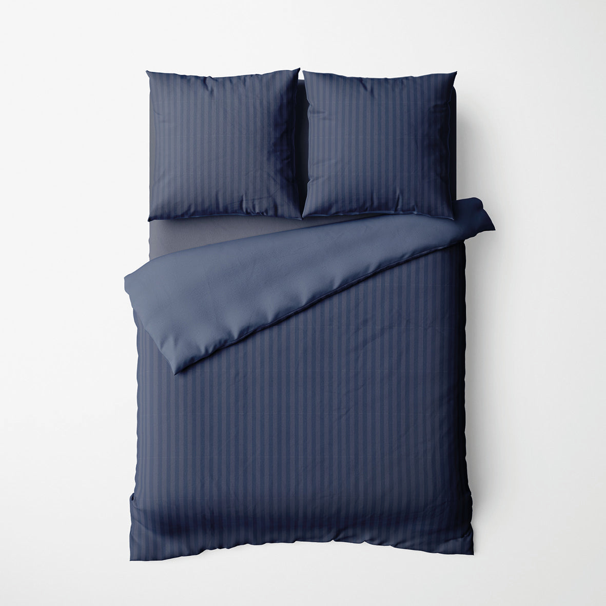 Duvet cover + pillowcase(s) cotton satin dobby stripe woven -  Dark blue
