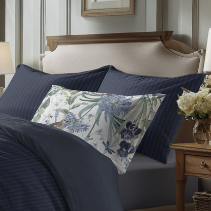 Duvet cover + pillowcase(s) cotton satin dobby stripe woven -  Dark blue