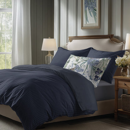 Pillowcase(s) cotton satin dobby stripe woven -  Dark blue