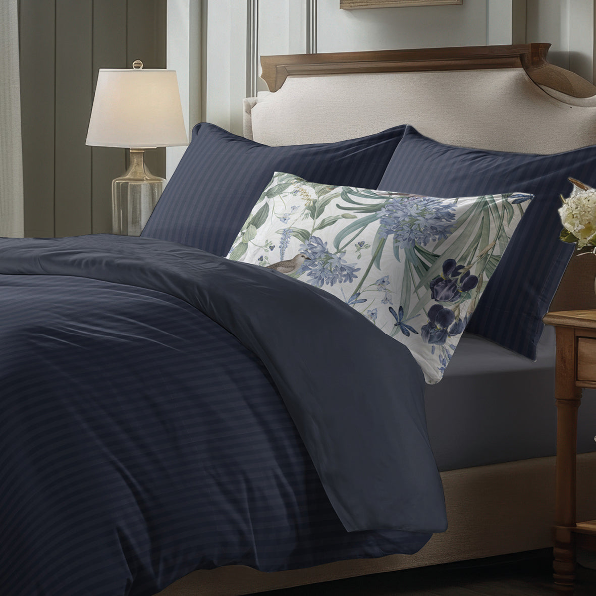 Fitted sheet cotton satin - Uni Dark blue