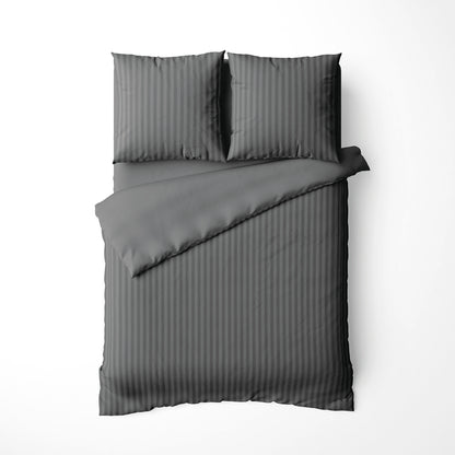 Duvet cover + pillowcase cotton satin dobby stripe woven -  Dark grey