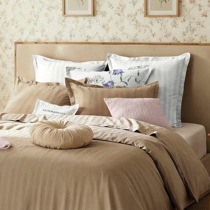 Pillowcase(s) cotton satin dobby stripe woven - Taupe