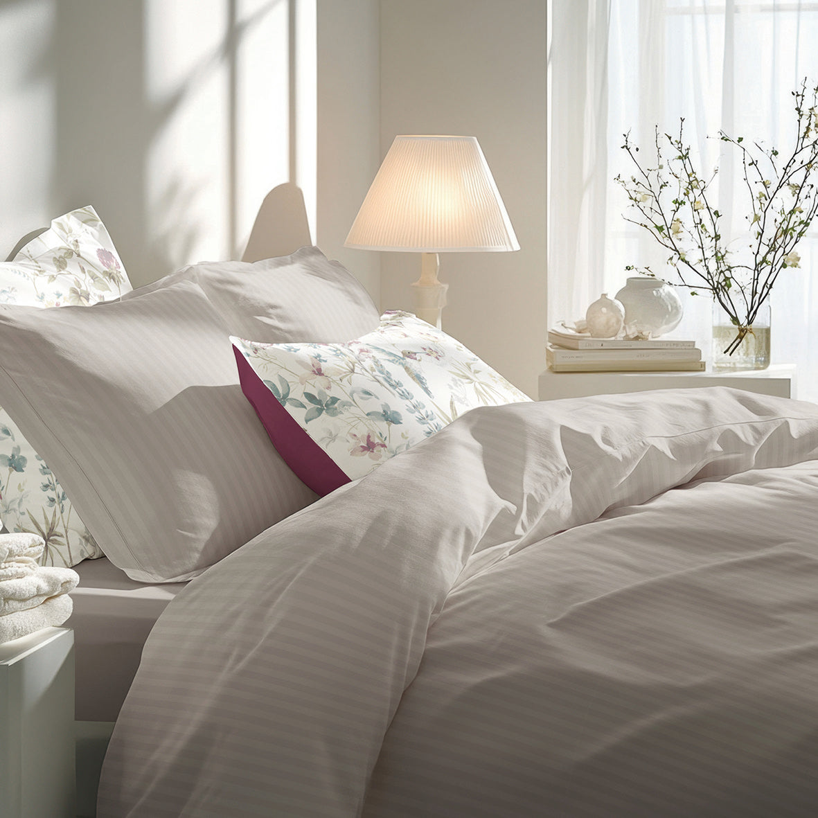 Flat sheet cotton satin dobby stripe woven - Taupe