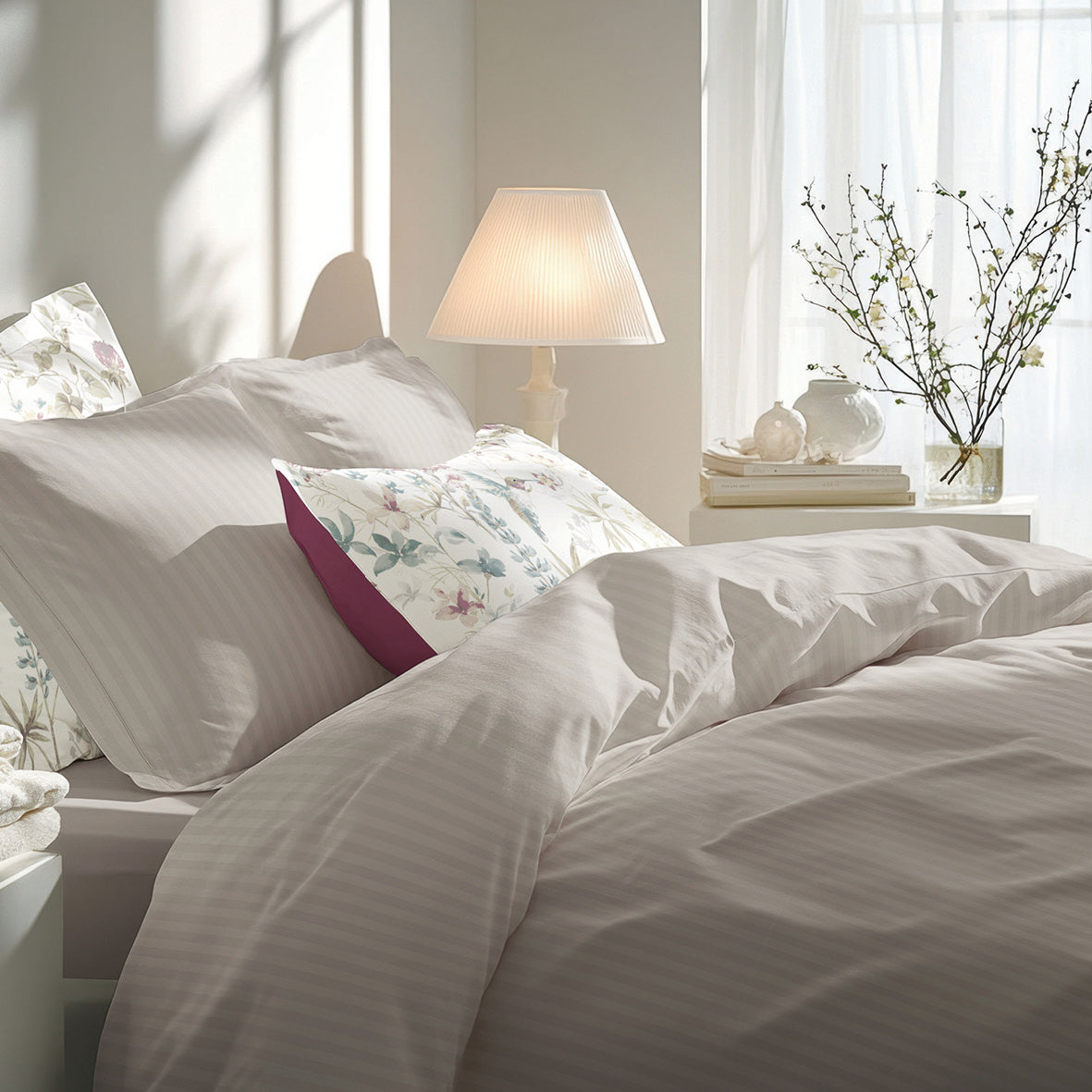 Sheet set cotton satin dobby stripe woven - Taupe