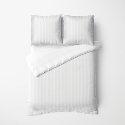 Duvet cover + pillowcase(s) cotton satin dobby stripe woven -  White
