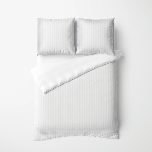 Duvet cover + pillowcase(s) cotton satin dobby stripe woven -  White