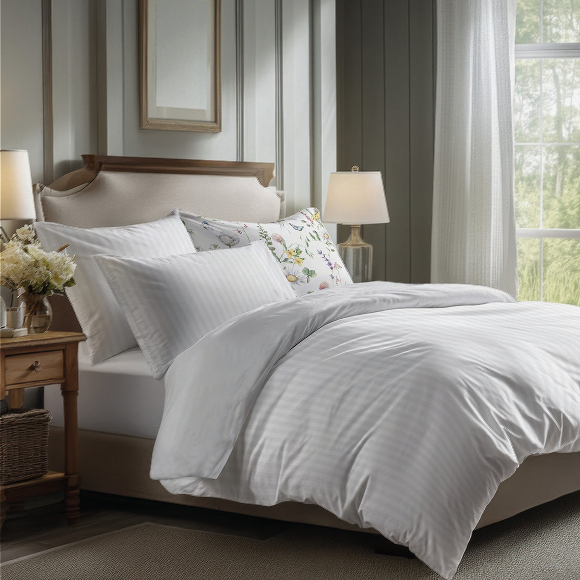 Pillowcase(s) cotton satin dobby stripe woven - White